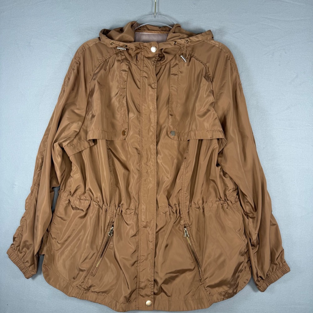 New York & Co Hooded Utility Jacket Womens 2X Camel Tan Excellent